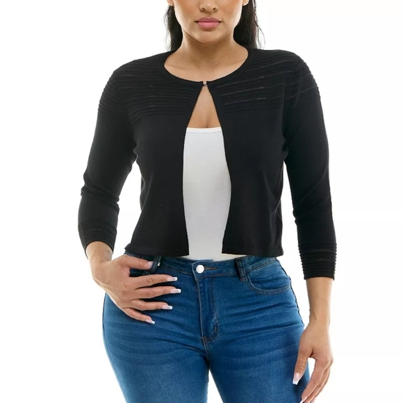 Nina Leonard Knit Bolero Cardigan. Black. Size XL. New.Open front with hook an - Picture 1 of 9